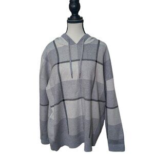Rachel Roy Plus Size 1X Gray Check Knit Hoodie Sweater Cozy Neutral Cabincore